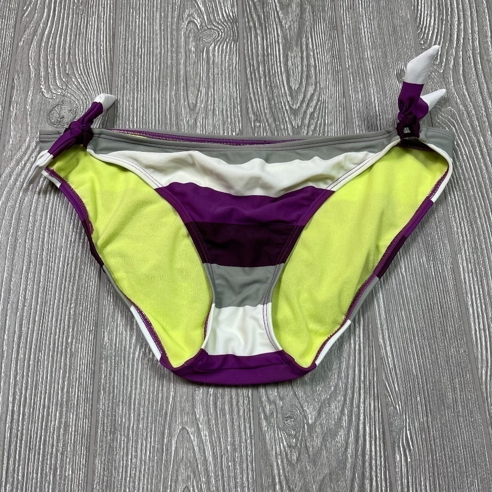 ATHLETA Bikini Swimsuit Bottoms Women's size M Red Black Gray & White Striped